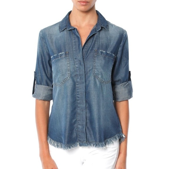 Cloth Stone M Chambray Fringe Hem Shirt 